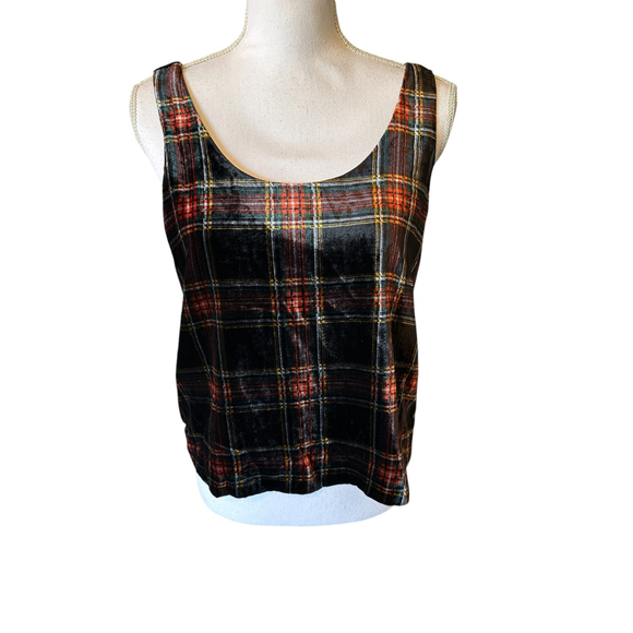 J.Crew Tops - Women's J.Crew Tank Top, 6P, Black and Red Plaid Velvet Keyhole NWT